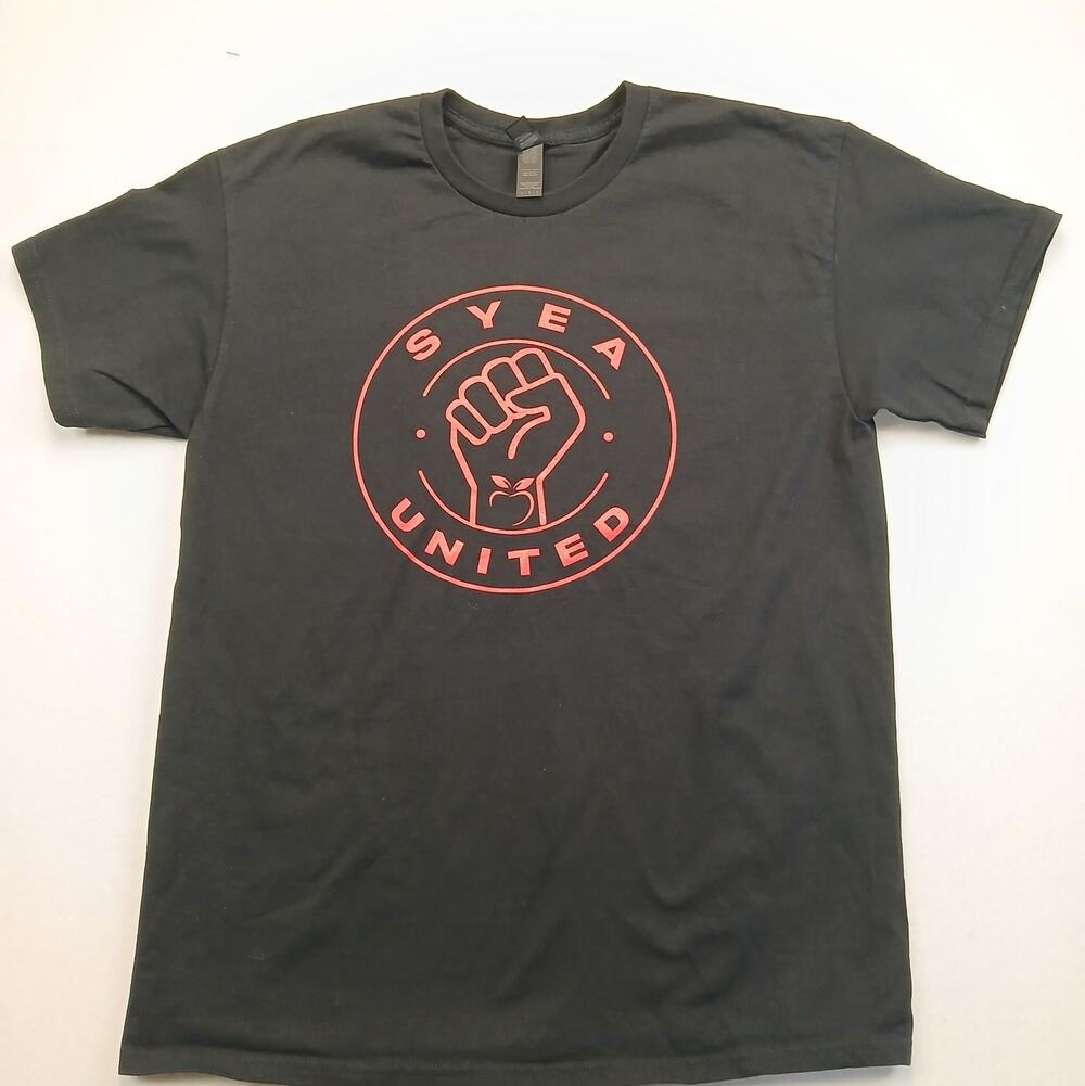 SYEA United Graphic T Shirt Mens Size Large Black Red Raised Fist Logo
